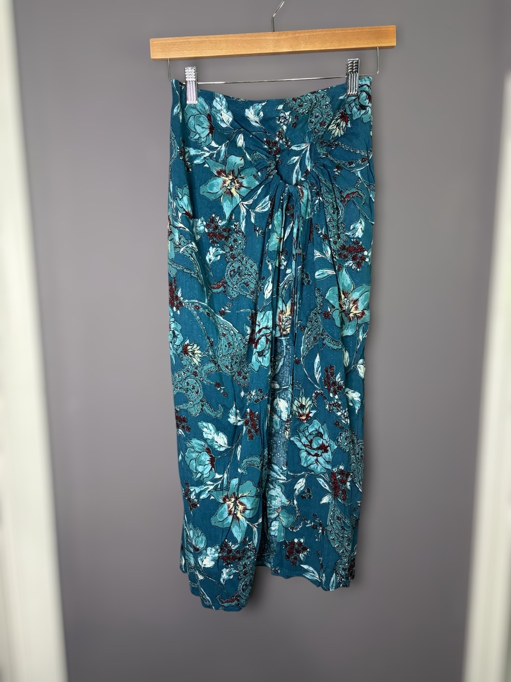 Band of the Free Blue Floral Paisley Midi Slit Skirt Small